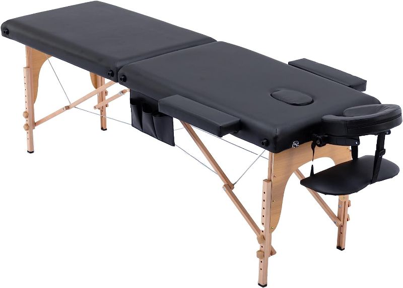 Photo 1 of  civama Massage Table Massage Bed Portable, 29 LBs Light Weight 2 Section Foldable Tattoo Bed Facial Care Spa Lash Bed Height Adjustable Sturdy Wooden Frame with Accessories Carrying Bag, Black 