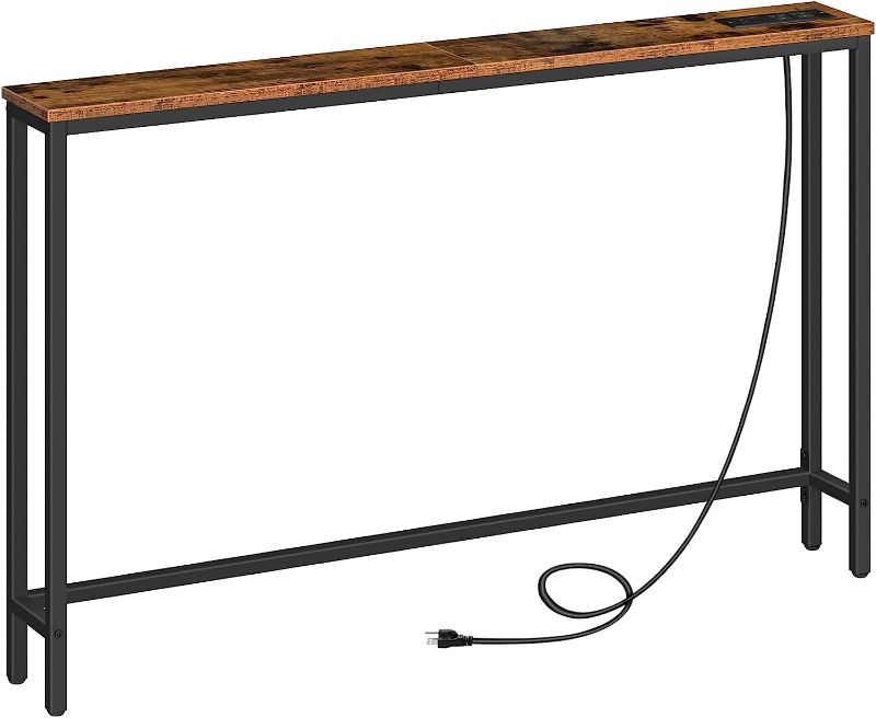 Photo 1 of  HOOBRO 47.2" Skinny Console Table with Power Outlets, 5.9" Behind Couch Table with Charging Station, Narrow Sofa Table, Long and Thin Table for Entryway, Living Room, Rustic Brown BF15XG01G1 
