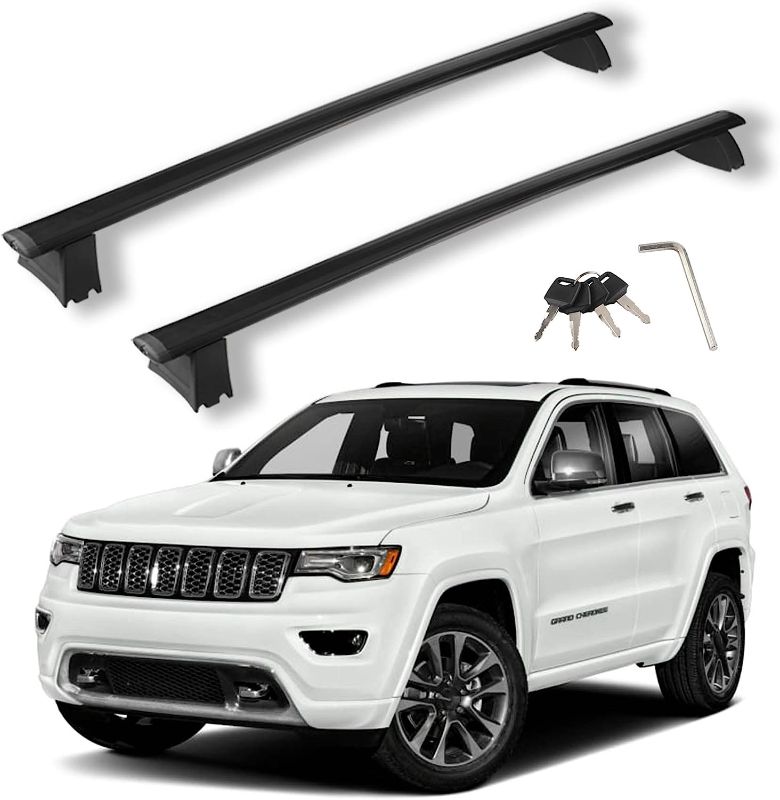 Photo 1 of  Roof Rack Cross Bars Compatible for 2011-2021 Grand Cherokee, Aluminum Rooftop Luggage Crossbars with Anti-Theft Locks for Roof Cargo, Canoe Kayak, Bike, Skiboard 