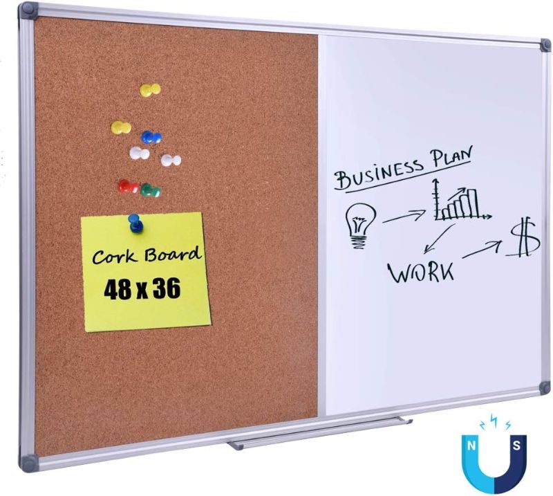 Photo 1 of  DexBoard 48 x 36 Inch Magnetic Dry Erase/Cork Combo Board, Wall Mounted Whiteboard & Corkboard Combination with Aluminum Frame 