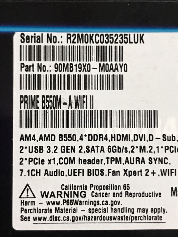 Photo 5 of ASUS Prime B550M-A WiFi II AMD AM4 (3rd Gen Ryzen™) Micro ATX Motherboard (PCIe 4.0, WiFi 6, ECC Memory, 1Gb LAN, HDMI 2.1/D-Sub, 4K@60HZ, Addressable Gen 2 RGB Header and Aura Sync)