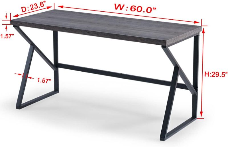 Photo 1 of HSH Large Rustic Grey Computer Desk, Metal and Wood Home Office Desk, Industrial Vintage Soho Study Writing Table, Big Long PC Desk Workstation for Livingroom Bedroom, Dark Gray Oak, 60 Inch Wide
