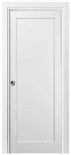 Photo 1 of 4111 32 in. x 80 in. Single Panel White Finished Solid MDF Sliding Door with Pocket Hardware
