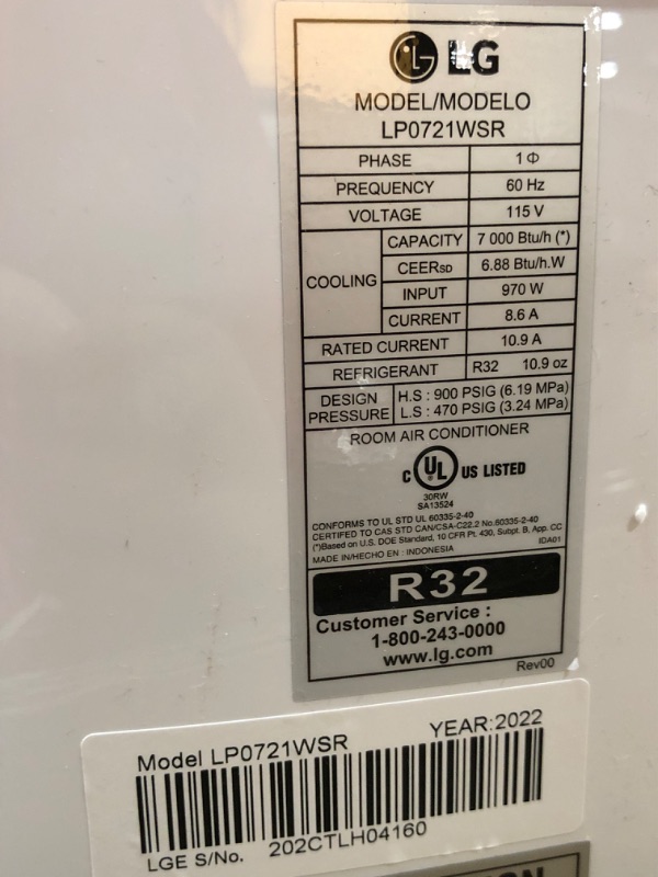 Photo 4 of 7,000 BTU (DOE) 115-Volt Portable Air Conditioner LP0721WSR Cools 300 Sq. Ft. with Dehumidifier Function and LCD Remote
