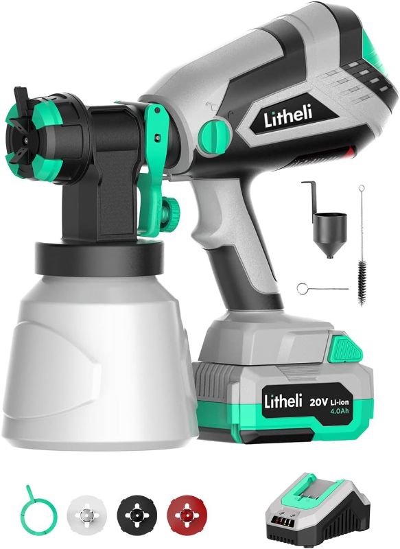 Photo 1 of Litheli 20V Cordless Paint Sprayer Gun, HVLP Paint Sprayers for Home Interior and Exterior, Battery Powered Paint Gun for Car, Deck, Fence, Furniture, with 4.0 Ah Battery & Charger
