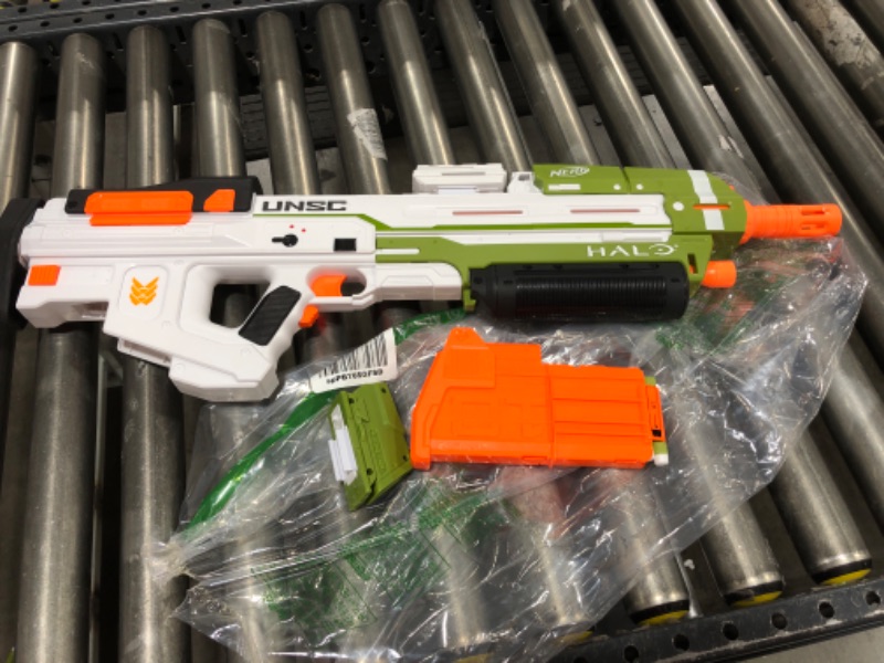 Photo 2 of  NERF Halo MA40 Motorized Dart Blaster -- Includes Removable 10-Dart Clip, 10 Official Elite Darts, and Attachable Rail Riser , White 