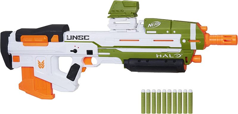 Photo 1 of  NERF Halo MA40 Motorized Dart Blaster -- Includes Removable 10-Dart Clip, 10 Official Elite Darts, and Attachable Rail Riser , White 