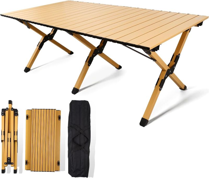 Photo 1 of  rollingsurfer Folding Camping Table, Lightweight Roll-Up Table Aluminum Low Portable Picnic Table with Easy Carrying Bag for Outdoor, Beach, Picnic, Backyards, BBQ and Party 