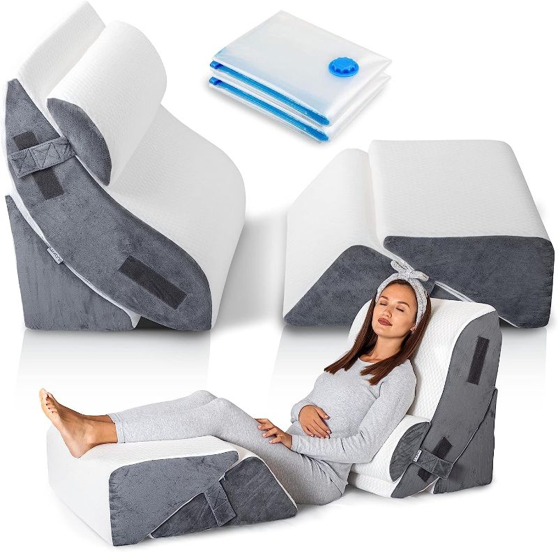 Photo 1 of  Luxone 5 Pcs Adjustable Relaxing System w/Leg Elevation Pillow - Perfect Orthopedic Pillow Set for After Surgery - Memory Foam Bed Wedge Pillows for Back Support, Pain Relief & Recovery 