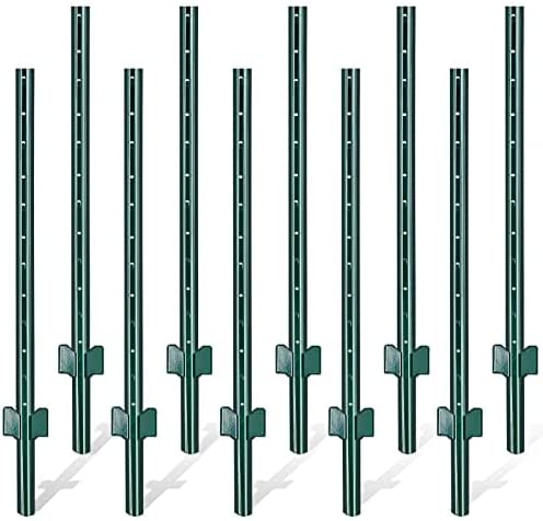 Photo 1 of  Gtongoko 3 Feet Sturdy Duty Metal Fence Post, Pack of 10, U Post for Fencing Green Fence Posts for Garden Yard and Outdoor Wire 