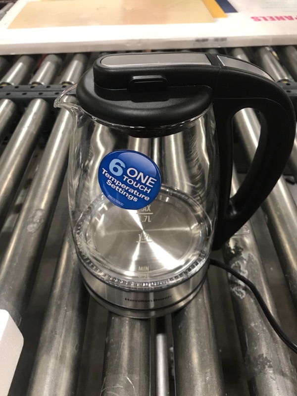 Photo 1 of Hamilton Beach 40864 Electric Tea Kettle, Water Boiler & Heater, Cordless, LED Indicator with Built-In Mesh Filter, Auto-Shutoff & Boil-Dry Protection, 1.7 L, Clear Glass