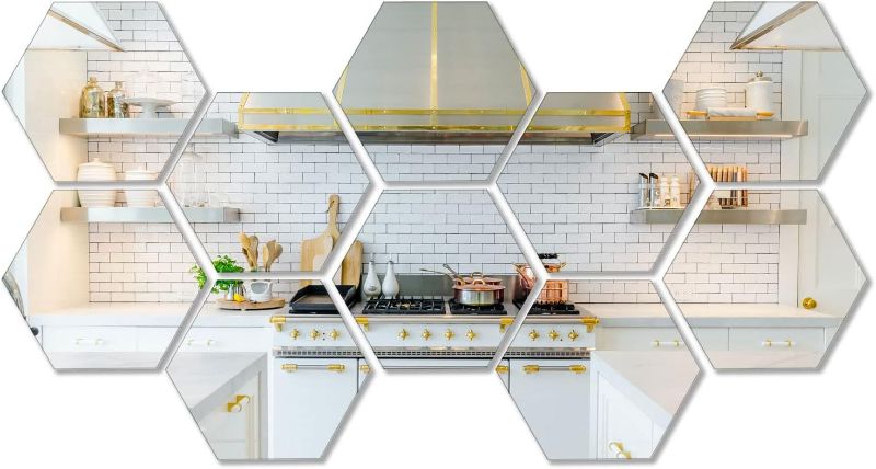 Photo 1 of 10 Pieces Hexagonal Mirror Wall Mirror Glass Mirror Mirrors Decor for Home Bedroom Living Room