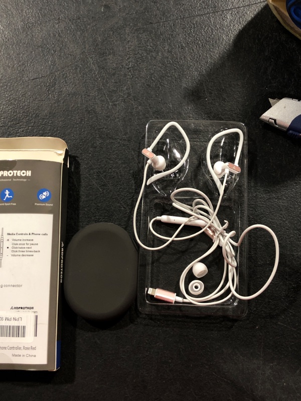 Photo 1 of Lightning Headphones ADPROTECH iPhone Earbuds with Ear-Hook Sports Earphones for iPhone 14 13 12 11 Pro Max iPhone X XS Max XR MFi Certified with Mic Rose Gold Rose Gold ear hook