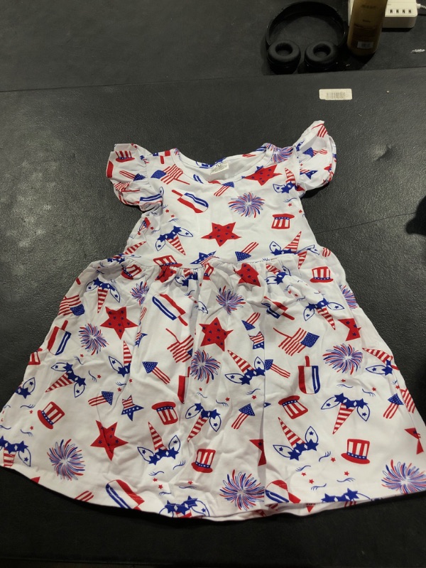 Photo 1 of Baby Little Girls 4th of July Dress Unicorn Full Long Celebration Party Dresses Outfit White Knee Length 6-12 Months