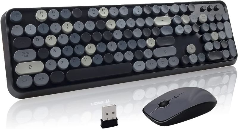 Photo 1 of LETTON Wireless Keyboard Mouse Combo, 2.4GHz Typewriter Keyboard Wireless, Colorful Full Size Office Computer Retro Keyboard and Cute Mouse with 3 DPI for Mac PC Desktop Laptop-Black Grey