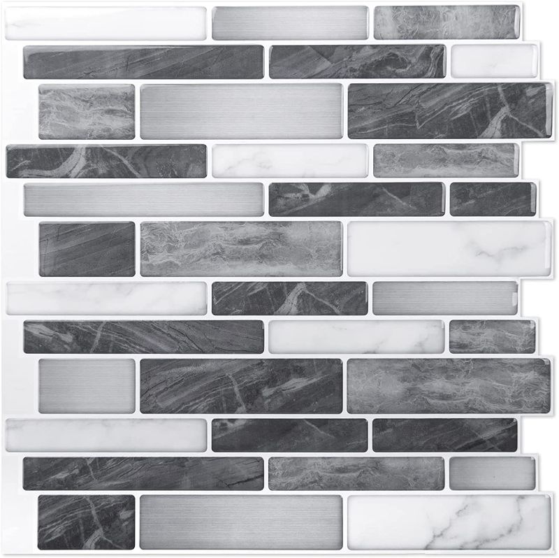 Photo 1 of 10-Sheet Self-Adhesive Tile Backsplash for Kitchen, Vinyl Decorative Tiles, 12"x12"