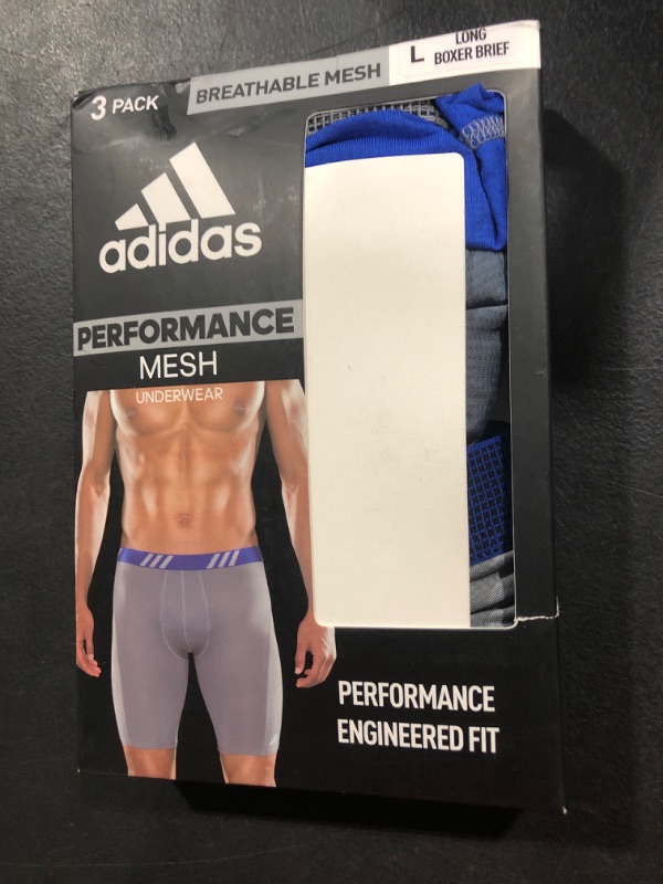 Photo 2 of adidas Men's Sport Performance Mesh Long Boxer Brief Underwear (3-Pack) Large Onix Grey/Bold Blue/Grey