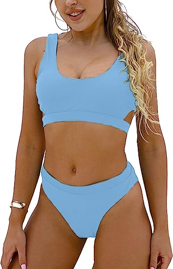 Photo 1 of Blooming Jelly Women's High Waisted Swimsuit Crop Top Cut Out Two Piece Cheeky High Rise Bathing Suit Bikini SIZE 31.99 