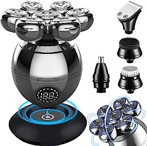 Photo 1 of 5-in-1 Electric Head Shaver for Bald Men - Rotary Design Head Shavers - Electric Men's Grooming Kit - with Rotary Blades, Clippers, Nose Trimmer, Brush, Massager - Cordless, and Rechargeable