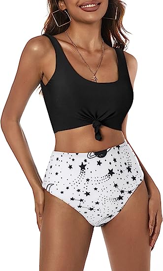 Photo 1 of  ZAFUL Women's High Waisted Bikini Scoop Neck Swimsuit Two Pieces Bathing Suit Size m
