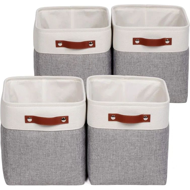 Photo 1 of [Set of 4 Storage Cubes Baskets for Organizing, 12 x 12 x 12 inch Cube Storage Organizer Bins with Leather Handles, Foldable Fabric Cloth Bins for Cube Storage(4 Pack - 12" White&Grey)