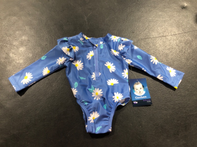 Photo 2 of Gerber Girls' Toddler Long Sleeve One Piece Rashguard Swimsuit 0-\3 Months Blue Daisies