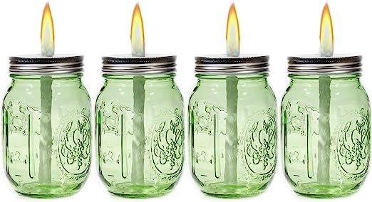 Photo 1 of 4PCS Multicolored Mason Bottle Outdoor Tabletop Torch Set with Fiberglass Wicks, Outside Decor Accessories for Yard, Patio, Deck or Garden