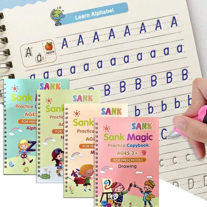 Photo 1 of Amazing world Magic Practice Copybook, Number Tracing Book for Preschoolers with Pen, Magic Calligraphy Copybook Set Practical Reusable Writing Tool Simple Hand Lettering (4 BOOKS WITH 10 REFILLSS)