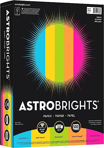 Photo 1 of Neenah Astrobrights® Bright Color Paper, Letter Size Paper, 24 lb, Assorted Colors, 500 Sheets