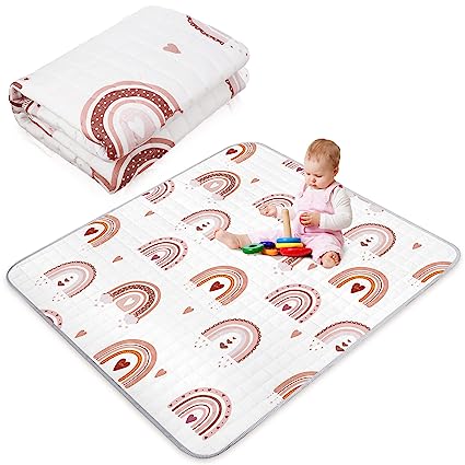 Photo 1 of Boho Rainbow Portable Baby Play Mat, 43 x 43 Inch Washable Foldable Crawling Mat, Non Slip Playmat for Babies, Kids Play Mats Pad for Floor Playpen Toddler Infants Tummy Time Activity