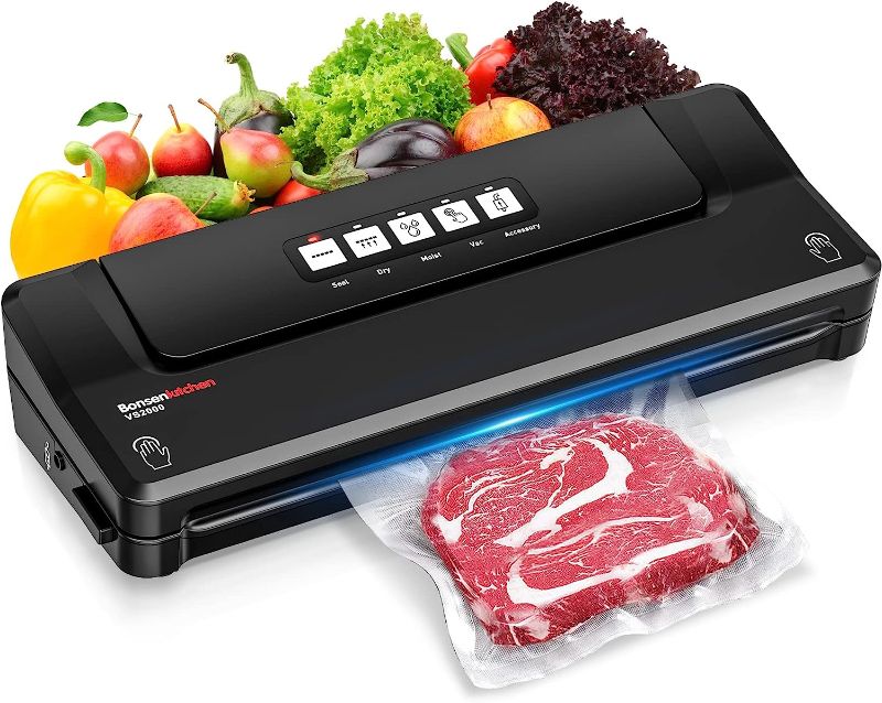 Photo 2 of Bonsenkitchen Food Sealer Machine, Dry/Moist Vacuum Sealer Machine with 5-in-1 Easy Options for Sous Vide and Food Storage, Air Sealer Machine with 5 Vacuum Seal Bags & 1 Air Suction Hose, Black 03.Black