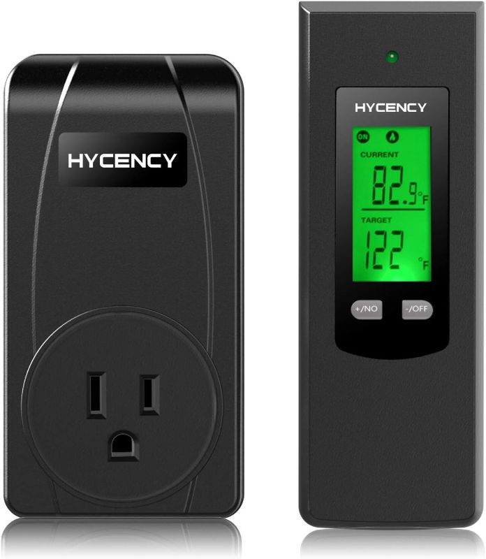 Photo 1 of Hycency Programmable Wireless Plug in Thermostat Outlet, Electric Thermostat Controlled Outlet with Built-in Temperature Sensor Remote Control (Black)