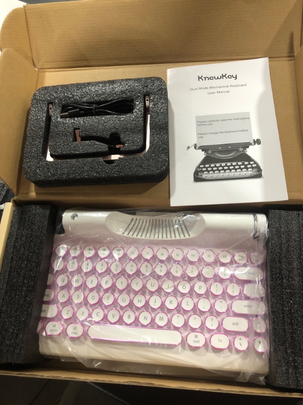 Photo 2 of RYMEK Typewriter Style Mechanical Wired & Wireless Keyboard with Tablet Stand, Bluetooth Connection (White)