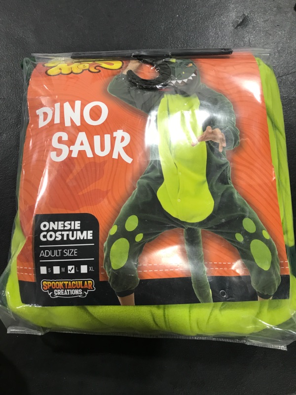 Photo 2 of Spooktacular Creations Unisex Adult Dinosaur Onesie Pajamas Plush Dinosaur Suit Cute Green Halloween Costume for Dress Up Cosplay Themed Party Halloween Decor Easter Christmas Festival (Large)