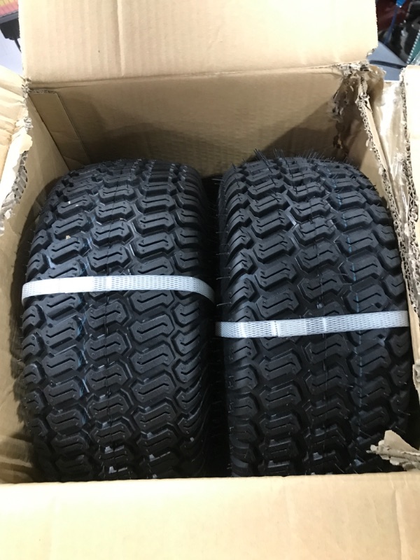 Photo 2 of 15x6.00-6" Front Tire Assembly Replacement for 100 and 300 Series John Deere Riding Mowers - 2 pack---box damage
