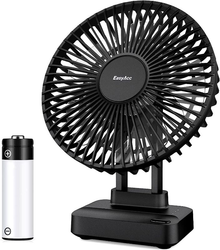 Photo 1 of EasyAcc 7 Inch Desktop Battery Table Fan, Bedroom Fan [ Ultra-Quiet Comfortable Wind Fan ] 6700 Battery 3 Speed 90°Tilt Desk Fan with Type C, Electric Cooling Fan for Bedroom (Battery&USB Power) 