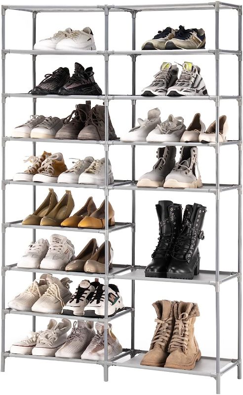 Photo 1 of YOUDENOVA Shoe Rack, 9 tier Shoe Rack Storage for Closet Entryway, Non-Woven Fabric Large Shoe Shelf, Stackable Shoes Organizer for Boots (Grey)
