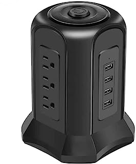 Photo 1 of KOAIUS Power Multiple Power Strip Vertical 2 Layer Tower Surge Protector US Plug Sockets 9 AC Outlets 4 USB Double Pole 2m Extension Cord Protector
