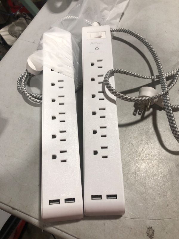 Photo 2 of 2 Pack Power Strip Surge Protector - 6 Outlets 2 USB Ports 5Ft Long Extension Cords, Flat Plug Overload Protection Outlet Strip, 900 Joules, Wall Mount for Home, Office and Dorm Essential, ETL Listed