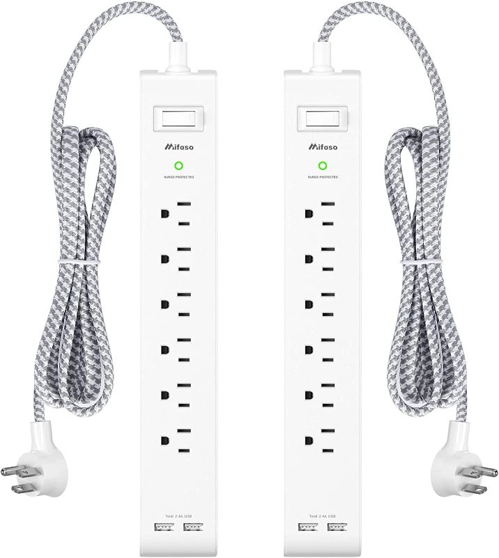 Photo 1 of 2 Pack Power Strip Surge Protector - 6 Outlets 2 USB Ports 5Ft Long Extension Cords, Flat Plug Overload Protection Outlet Strip, 900 Joules, Wall Mount for Home, Office and Dorm Essential, ETL Listed