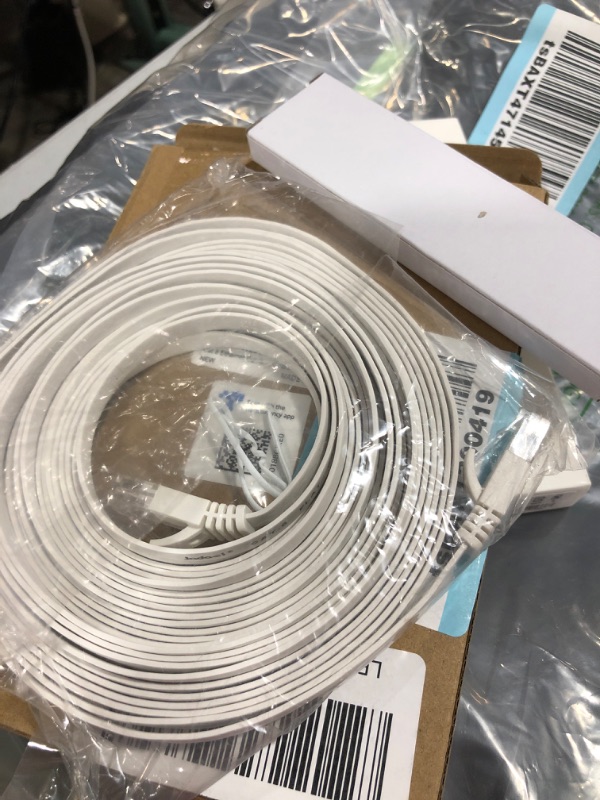 Photo 2 of Cat 6 Ethernet Cable 25 ft, Outdoor&Indoor 10Gbps Support Cat7 Network, Flat Internet RJ45 LAN Patch Cords, Solid Cat6 High Speed Computer Wire with Clips for Router, Modem, PS4/5, Xbox, Gaming, White 25ft White