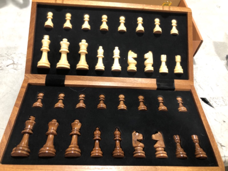 Photo 2 of Walnut Chess Set 15'' x 15'' with Felted Game Board Interior for Storage Chess Game for Child & Adult