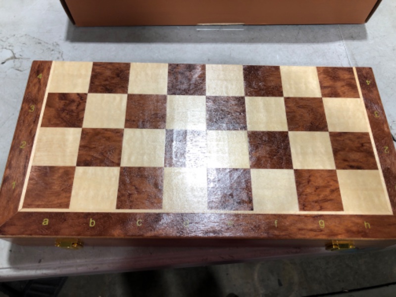 Photo 3 of Walnut Chess Set 15'' x 15'' with Felted Game Board Interior for Storage Chess Game for Child & Adult