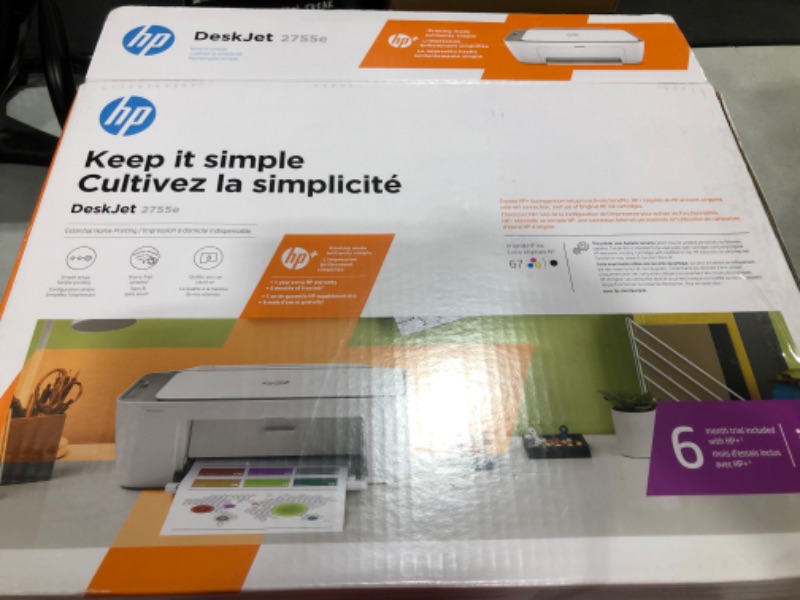 Photo 5 of HP DeskJet 2755e Wireless Color All-in-One Printer with bonus 6 months Instant Ink (26K67A), white