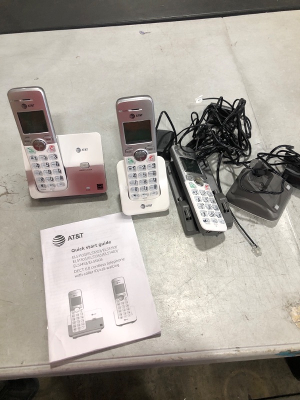 Photo 2 of AT&T EL51303 3 Handset DECT 6.0 Cordless Home Phone Full-Duplex Handset Speakerphone, Backlit Display, Lighted Keypad, Caller ID/Call Waiting, Phonebook, Eco Mode, Voicemail Key, Quiet Mode,Intercom