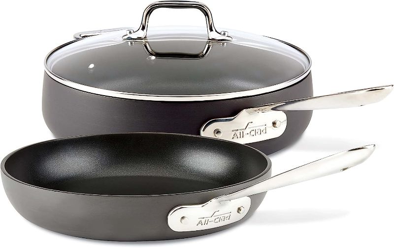 Photo 1 of All-Clad HA1 Nonstick Hard Anodized Fry Saute Pan Set, 10" and 4QT w/Lid, Black