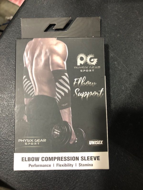 Photo 1 of Elbow Compression Sleeve for Men & Women - Elbow Brace for Tendonitis and Tennis Elbow Relief, Golf Elbow, Joint Pains, Bowling, Weightlifting in Premium Breathable Fabric (1 Piece GREY Small) Grey/Black (SINGLE) S | 7.8"-9.8" Circumference