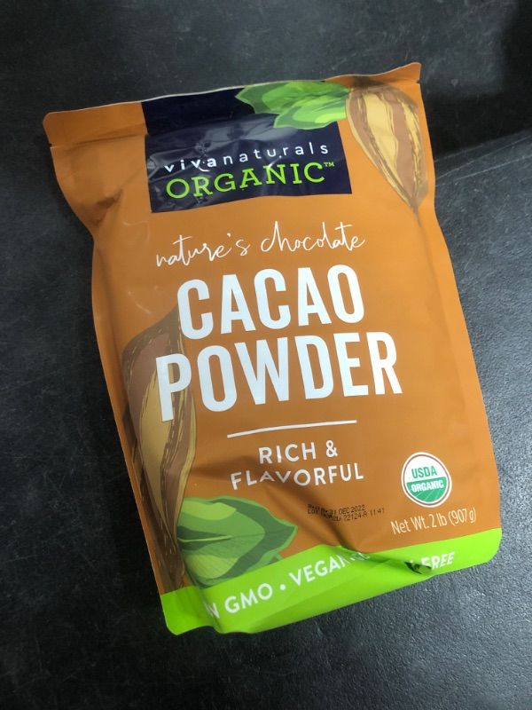 Photo 2 of Organic Cacao Powder, 2lb - Unsweetened Cocoa Powder With Rich Dark Chocolate Flavor, Perfect for Baking & Smoothies, Non-GMO, Certified Vegan & Gluten-Free, 907 g 2 Pound (Pack of 1)