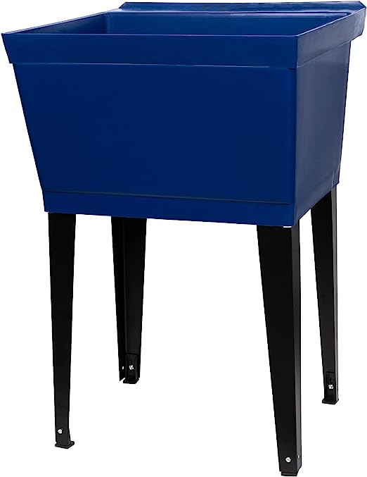 Photo 1 of 19 Gallon Utility Sink Laundry Tub by JS Jackson Supplies with Adjustable Metal Legs, Ideal for Laundry room, Basement, or Garage Workshop. Heavy Duty Shop Sink. No Faucet Included (Blue)

