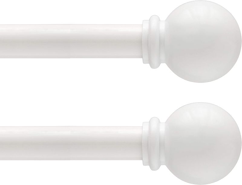 Photo 1 of  5/8" Standard Decorative Window Curtain Rod, 28-48", Bright White, 2 Pack